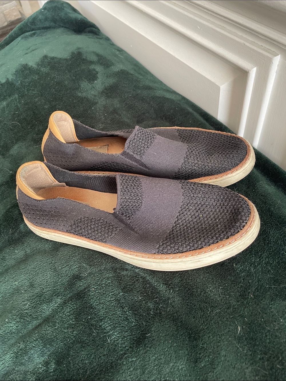 UGG Men's Slip-On Knit Loafers in Charcoal with Tan Accents